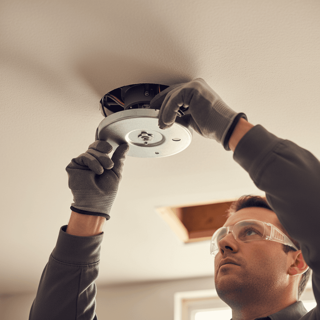 Ceiling fan installation in progress